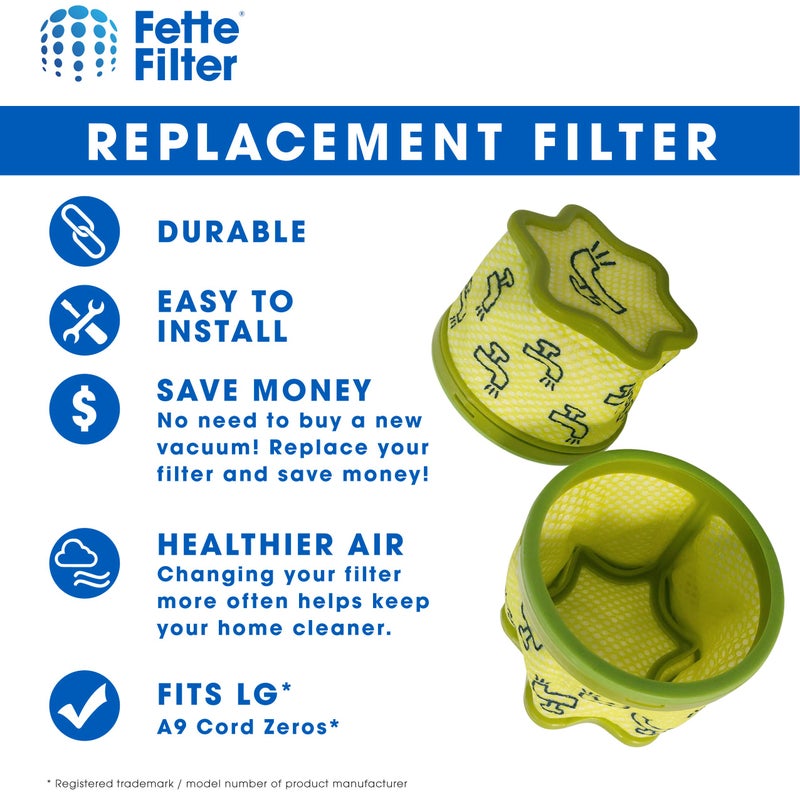 Fette Filter فلتر فيتي - فلتر مسبق بديل متميز A9 متوافق مع مكنسة LG A9 Cord Zero رقم الجزء # ADQ74774001 عبوة 3 - Image 4